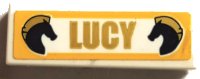 LEGO onderdeel Tile 1 x 3 with 'LUCY' and 2 Dark Blue Horses Pattern (Sticker) - Set 41367 63864pb190