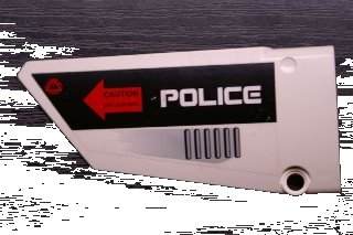 LEGO onderdeel Technic, Panel Fairing #17 Large Smooth, Side A with 'POLICE' and 'CAUTION HOT SURFACE' Pattern (Sticker) - Set 5973 (64392pb004)