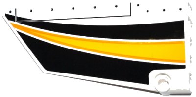 LEGO part Technic, Panel Fairing #17 Large Smooth, Side A with Yellow, Orange and White Stripes on Black Background Pattern (Sticker) - Set 42044 (64392pb016)
