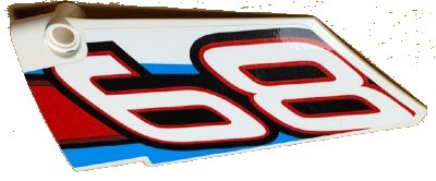 LEGO onderdeel Technic, Panel Fairing #17 Large Smooth, Side A with '68' and Red, Black and Blue Lines Pattern (Sticker) - Set 42077 (64392pb032)