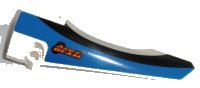LEGO part Technic, Panel Fairing # 6 Long Smooth, Side B with 'Axle & BEAM' and Blue, Black and Gray Pattern (Sticker) - Set 42045 64393pb023
