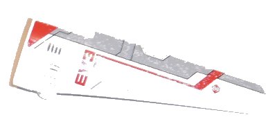 LEGO onderdeel Technic, Panel Fairing # 6 Long Smooth, Side B with Red Triangle and 'EV3' and Light Bluish Gray and Red Stripes Pattern (Sticker) - Set 31313 (64393pb025)