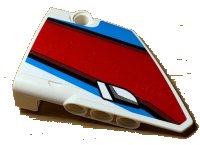 LEGO part Technic, Panel Fairing #13 Large Short Smooth, Side A with Red, Black and Blue Lines and Door Handle Pattern (Sticker) - Set 42077 64394pb024