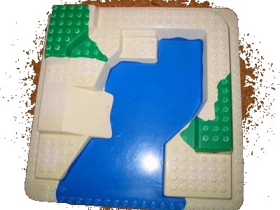 LEGO onderdeel Duplo, Baseplate Raised 24 x 24 with Straight Ramp and Blue, Green Pattern (6447px1)