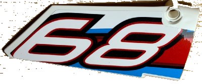 LEGO onderdeel Technic, Panel Fairing #18 Large Smooth, Side B with '68' and Red, Black and Blue Lines Pattern (Sticker) - Set 42077 (64682pb032)
