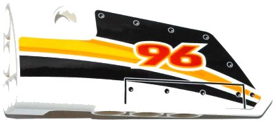 LEGO onderdeel Technic, Panel Fairing # 3 Small Smooth Long, Side A with Red '96' and Yellow, Orange and White Stripes Pattern (Sticker) - Set 42044 (64683pb027)