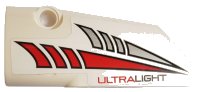 LEGO part Technic, Panel Fairing # 3 Small Smooth Long, Side A with Red and Silver Tapered Stripes and 'ULTRALIGHT' Pattern (Sticker) - Set 42057 64683pb060