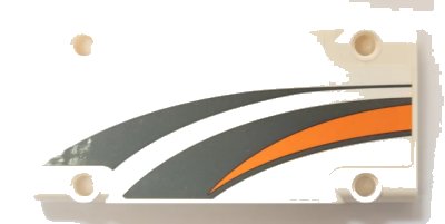 LEGO onderdeel Technic, Panel Plate 5 x 11 x 1 with Dark Bluish Gray and Orange Stripes Pattern Model Left Side (Sticker) - Set 42052 (64782pb054L)