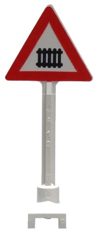 LEGO part Road Sign Triangle with Level Crossing Small, Thick Pattern 649p01b
