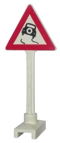 LEGO part Road Sign Triangle with Skidding Car Pattern (Car with Tire on Back) 649pb08a