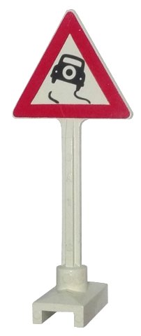 LEGO onderdeel Road Sign Triangle with Skidding Car Pattern (Car with Tire on Back) (649pb08a)