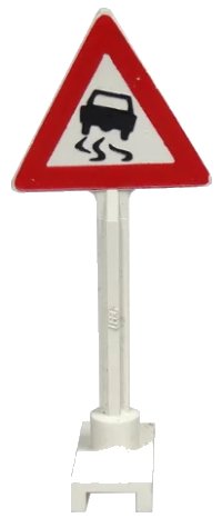 LEGO part Road Sign Triangle with Skidding Car Pattern (Car with no Tire on Back) 649pb08b