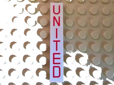 LEGO onderdeel Tile 1 x 6 with Red 'UNITED' Pattern (6636pb154)