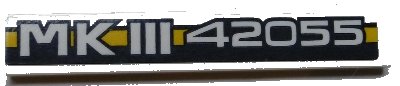 LEGO part Tile 1 x 6 with 'MKIII 42055' on Dark Blue and Yellow Stripe Pattern (Sticker) - Set 42055 (6636pb165)