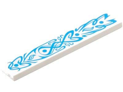 LEGO part Tile 1 x 6 with Dark Azure Flowery Filigree with Dots and Curved Lines Pattern (6636pb362)