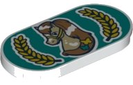 LEGO part Tile, Round 2 x 4 Oval with Horse and Laurel Wreath Pattern 66857pb011