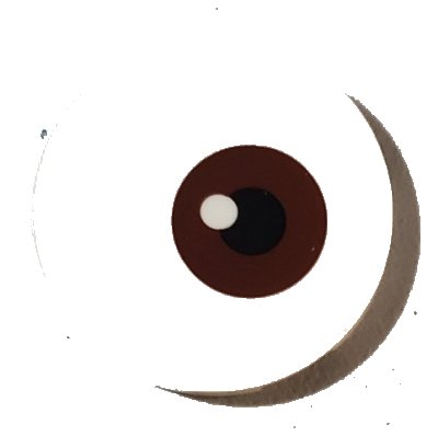 LEGO part Tile, Round 3 x 3 with Reddish Brown and Black Eye Pattern (67095pb002)