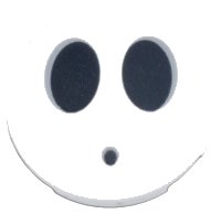 LEGO part Tile, Round 3 x 3 with Bottom Stud Holder with Black Large Ovals and Dot with Light Bluish Gray Borders Pattern (Super Mario Fly Guy / Shy Guy Face) 67095pb011