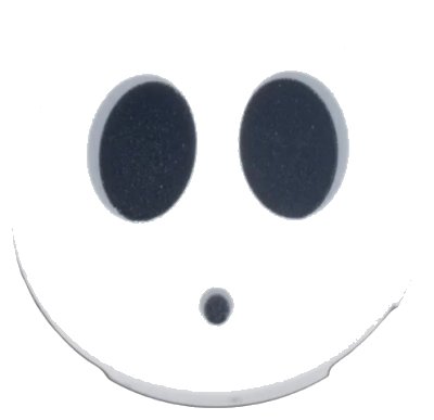 LEGO onderdeel Tile, Round 3 x 3 with Bottom Stud Holder with Black Large Ovals and Dot with Light Bluish Gray Borders Pattern (Super Mario Fly Guy / Shy Guy Face) (67095pb011)