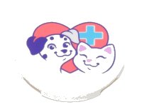 LEGO part Tile, Round 3 x 3 with Coral Heart with Medium Azure Cross, Smiling Dog and Cat Pattern 67095pb016