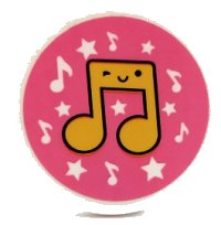LEGO part Tile, Round 3 x 3 with Yellow Music Notes with Face and Stars on Dark Pink Background Pattern (Sticker) - Set 41450 67095pb044