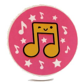 LEGO part Tile, Round 3 x 3 with Yellow Music Notes with Face and Stars on Dark Pink Background Pattern (Sticker) - Set 41450 (67095pb044)