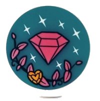 LEGO part Tile, Round 3 x 3 with Dark Pink Diamond, Vine, Sparkles and Heart Shaped Gem on Dark Turquoise Background Pattern (Sticker) - Set 41450 67095pb049