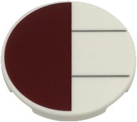 LEGO part Tile, Round 3 x 3 with Dark Red Half Circle and Dark Bluish Gray Lines Pattern 67095pb087