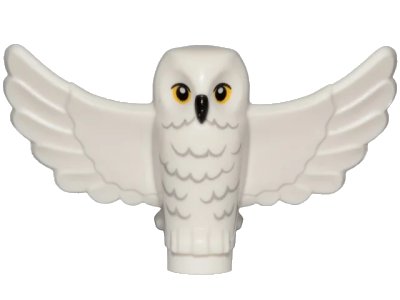 LEGO onderdeel Owl, Spread Wings with Black Beak, Yellow Eyes, and Light Bluish Gray Rippled Chest Feathers Pattern (HP Hedwig) (67632pb01)