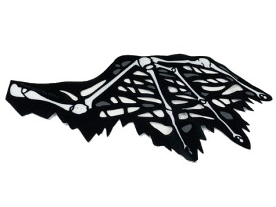 LEGO part Cloth Wing Dragon Right, Tattered with Bones, Black Skin, and Dark Bluish Gray Spots Pattern (69658)