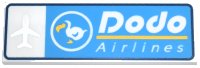 LEGO onderdeel Tile 2 x 6 with Dark Azure and Dark Blue Sign, Silver Airplane, White and Yellow Bird and 'Dodo Airlines' Pattern 69729pb119