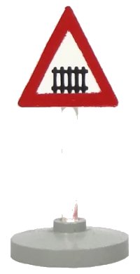 LEGO part Road Sign with Post, Triangle with Level Crossing Pattern, Type 2 Base 747p03c02