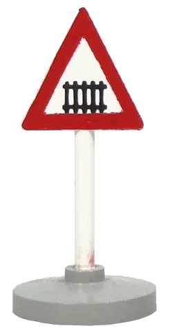 LEGO onderdeel Road Sign with Post, Triangle with Level Crossing Pattern, Type 2 Base (747p03c02)