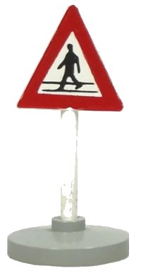 LEGO onderdeel Road Sign with Post, Triangle with Man Crossing Pattern, Type 2 Base 747pb02c02