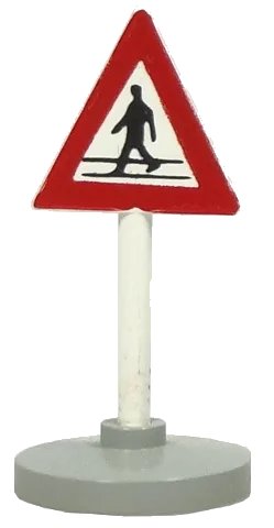 LEGO onderdeel Road Sign with Post, Triangle with Man Crossing Pattern, Type 2 Base (747pb02c02)