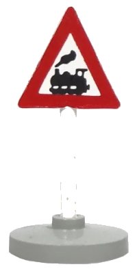 LEGO part Road Sign with Post, Triangle with Train Engine Traveling Left Pattern, Type 2 Base 747pb03c02L