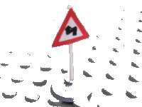 LEGO onderdeel Road Sign with Post, Triangle with Curved Road Pattern, Type 1 Base 747pb05c01