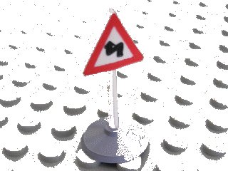 LEGO onderdeel Road Sign with Post, Triangle with Curved Road Pattern, Type 1 Base (747pb05c01)