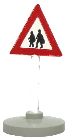 LEGO onderdeel Road Sign with Post, Triangle with Pedestrian Crossing 2 People Pattern, Type 2 Base (747pb06c02)