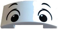 LEGO part Slope, Curved 4 x 2 x 2/3 Double with Dog Face with Black Eyebrows, Eyes and Pupils Pattern 7547pb01