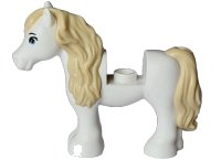 LEGO part Horse / Pony, Friends with 1 x 1 Cutout with Molded Tan Mane and Tail and Printed Sand Blue Eyes and Black Eyebrows Pattern 75498pb03