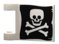 LEGO part Flag 2 x 2 Square with Flared Edge with Flat Skull and Crossbones on Black Background Pattern on Both Sides (Jolly Roger) 80326pb019