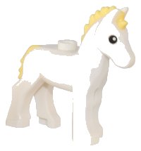 LEGO part Horse, Foal with Stud on Back with Molded Bright Light Yellow Mane and Tail and Printed Black Eyes Pattern 82445pb02