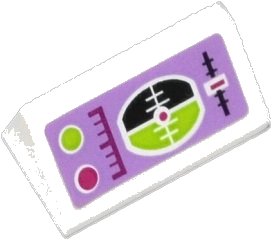 LEGO part Slope 30 1 x 2 x 2/3 with Slide Lever, Horizon Screen and Magenta and Lime Buttons Pattern (Sticker) - Set 41036 (85984pb050)