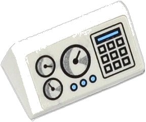 LEGO onderdeel Slope 30 1 x 2 x 2/3 with 3 Gauges, Keypad and 3 Medium Blue Buttons Pattern (Sticker) - Set 60036 (85984pb052)