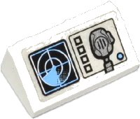 LEGO onderdeel Slope 30 1 x 2 x 2/3 with Radar Screen, 4 Square Buttons, Medium Blue Circle and Radio Pattern (Sticker) - Set 60036 85984pb053