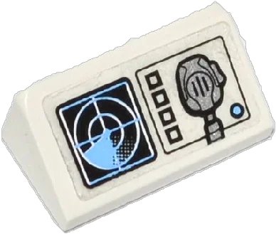 LEGO onderdeel Slope 30 1 x 2 x 2/3 with Radar Screen, 4 Square Buttons, Medium Blue Circle and Radio Pattern (Sticker) - Set 60036 (85984pb053)