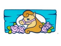 LEGO part Tile 2 x 4 with Tan Horse and Pink Flowers on Medium Azure Board Pattern 87079pb0301