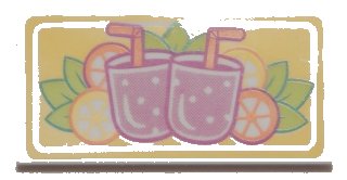 LEGO part Tile 2 x 4 with Magenta Drinks with Straws and Citrus Fruits on Yellow Background Pattern (87079pb0399)
