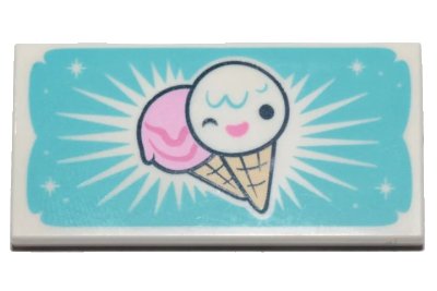 LEGO onderdeel Tile 2 x 4 with 2 Ice Cream Cones on Medium Azure Background and Stars Pattern (87079pb0592)